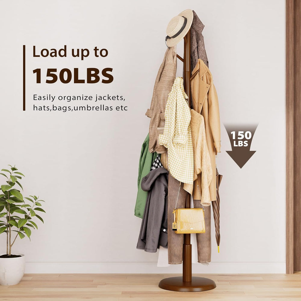 Taitiy Solid Wood Coat Rack Freestanding Coat Tree with 10 Hooks for Bedroom,...