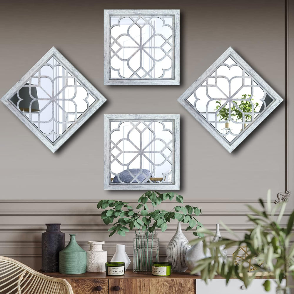 Wocred Set of 4 Mirrors Square Wall Mirror,Gorgeous Rustic Farmhouse Accent M...