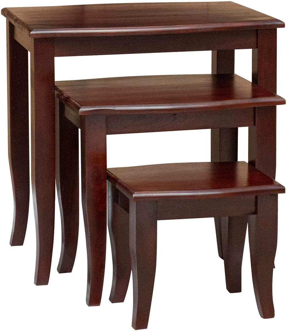 Nesting Side Tables 3 Pieces Solid Mahogany Wood | Space Saving Set, Easy Cle...
