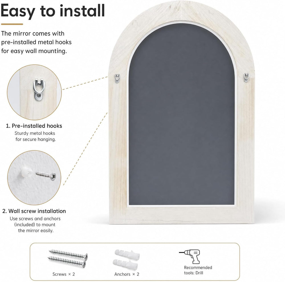 40" x 30" Solid Wood Arched Framed Bathroom Mirror, White