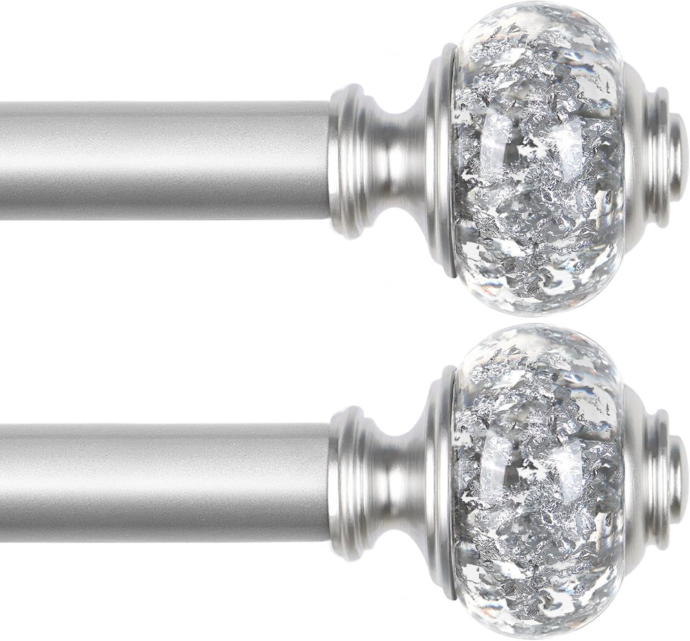 USFOOK Silver Curtain Rod 32 to 58 Inch, Decorative Drapery Rods, 2 Pack
