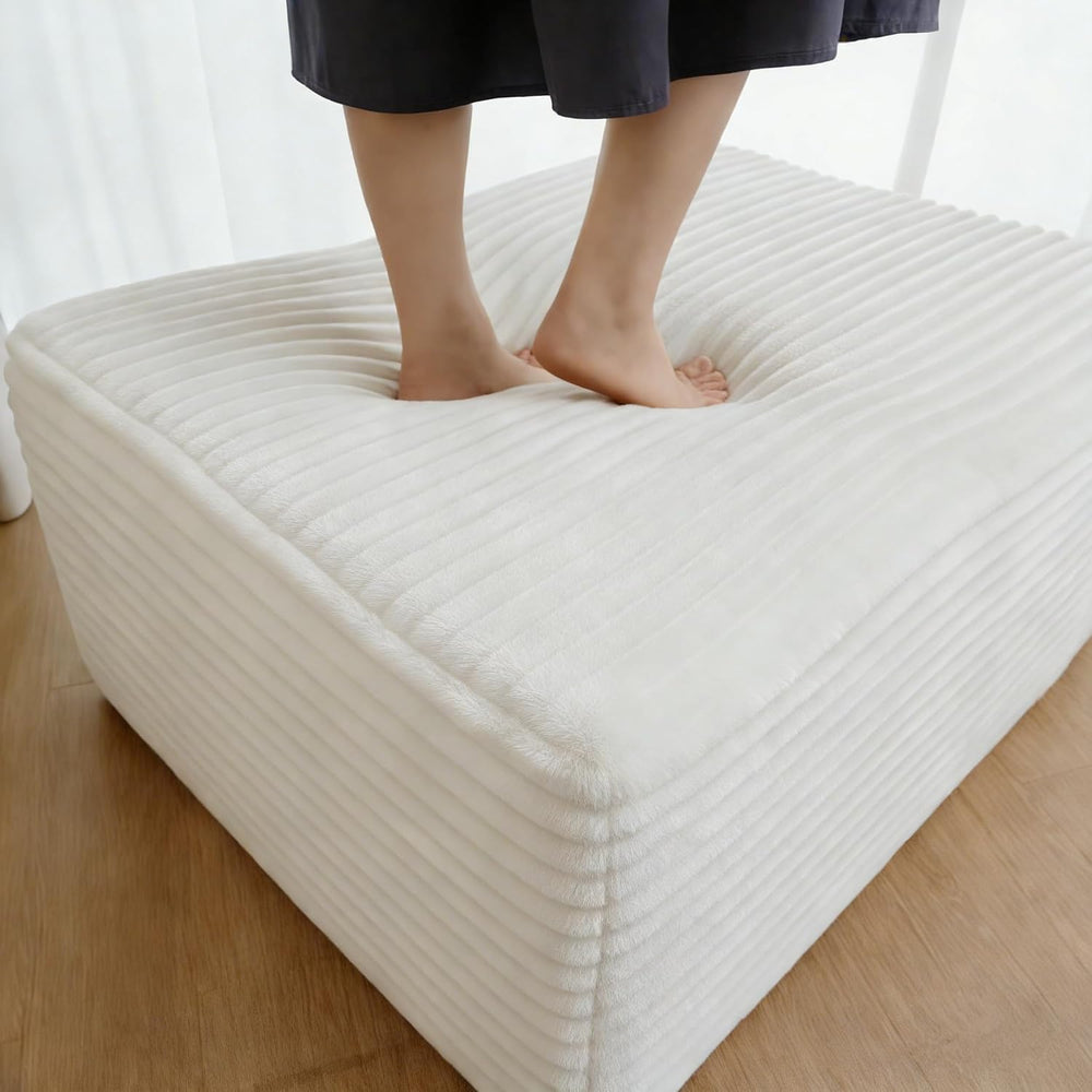 37.4" Plush Corduroy Ottoman, Upholstered Cloud Ottoman for Boneless Cou...