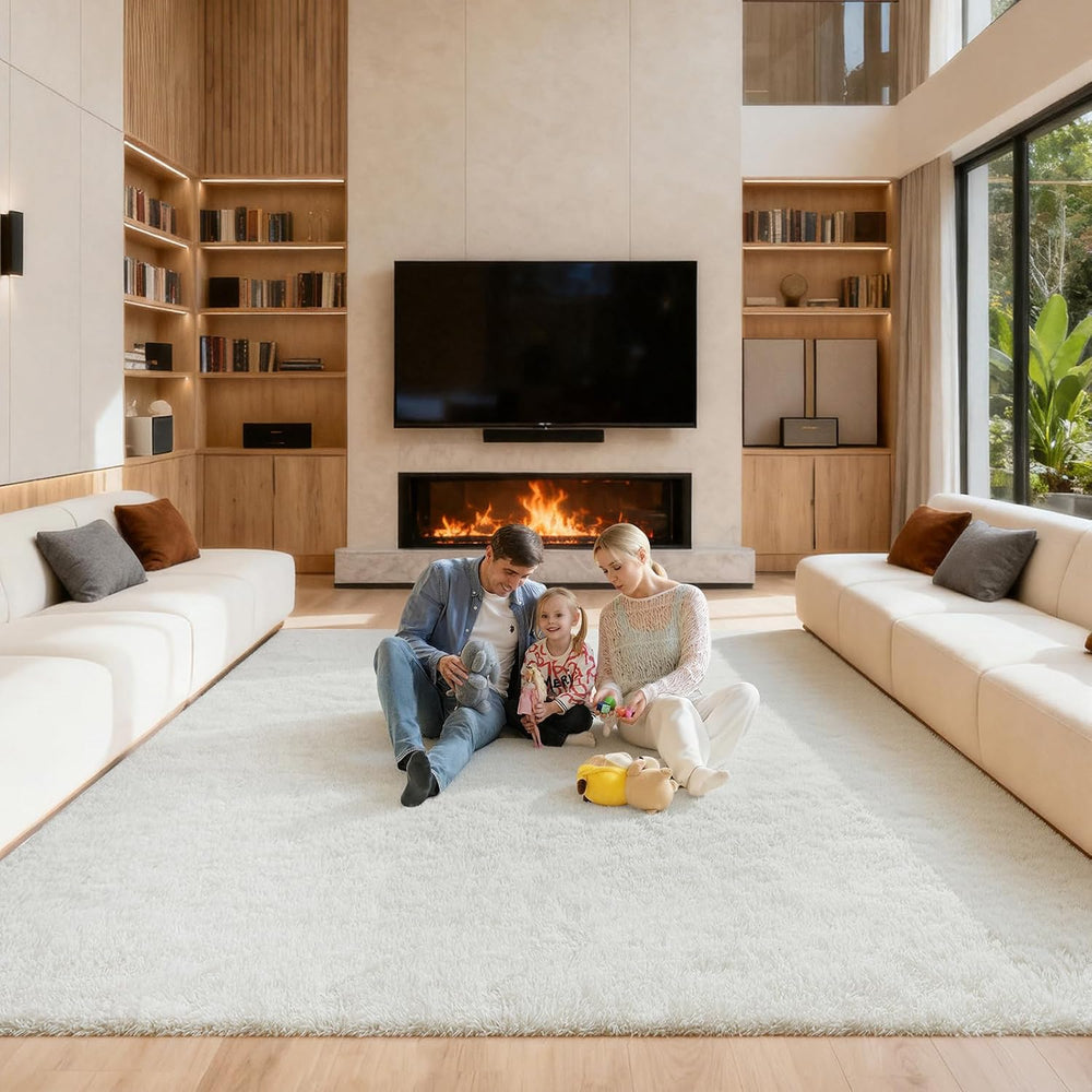 Area Rugs 9x12 Living Room, Cream White Large Fluffy Rugs for Bedroom