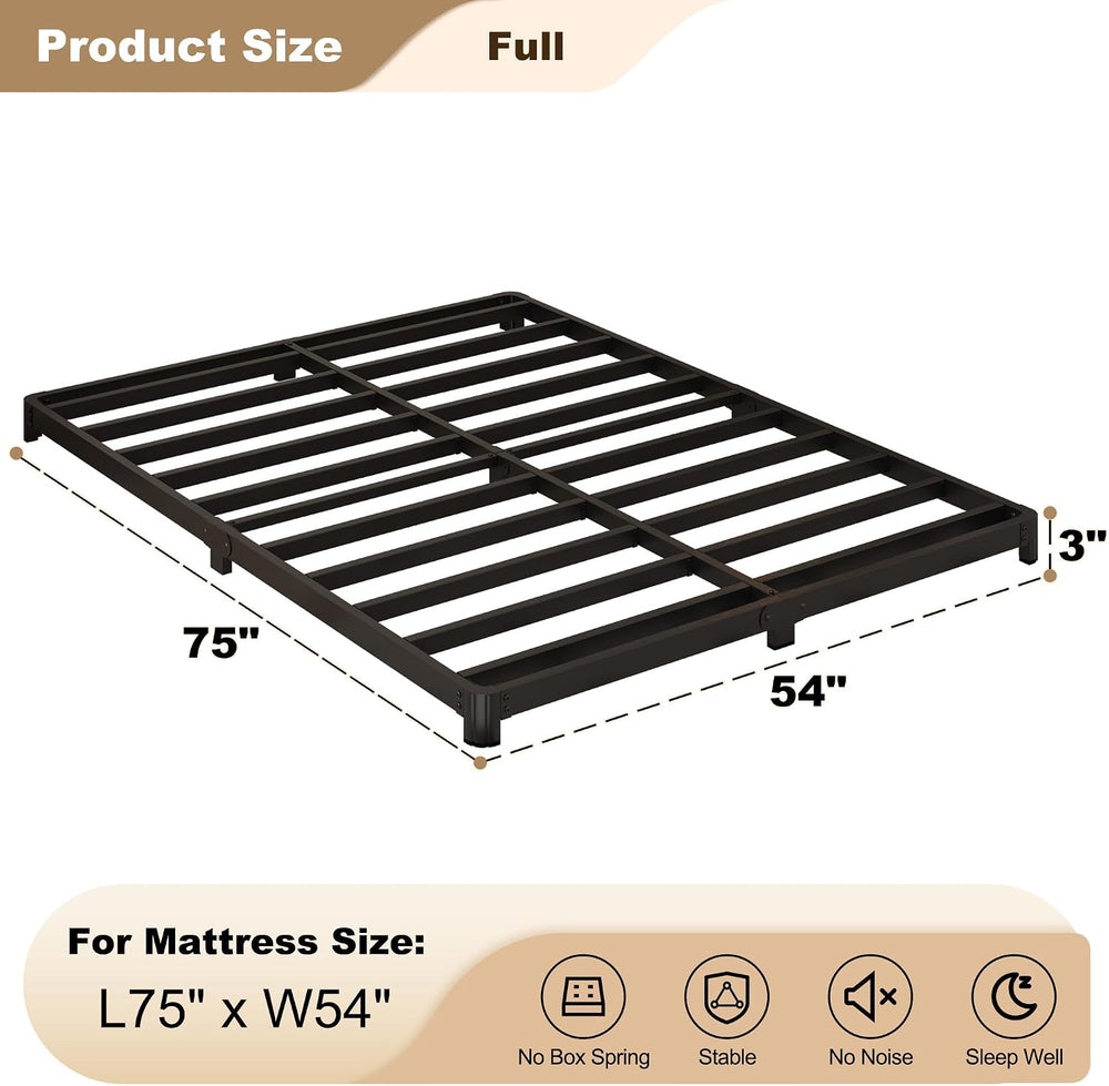 3 inch Full Size Bed Frame with Rounded Corner, Low Profile Bed Frame