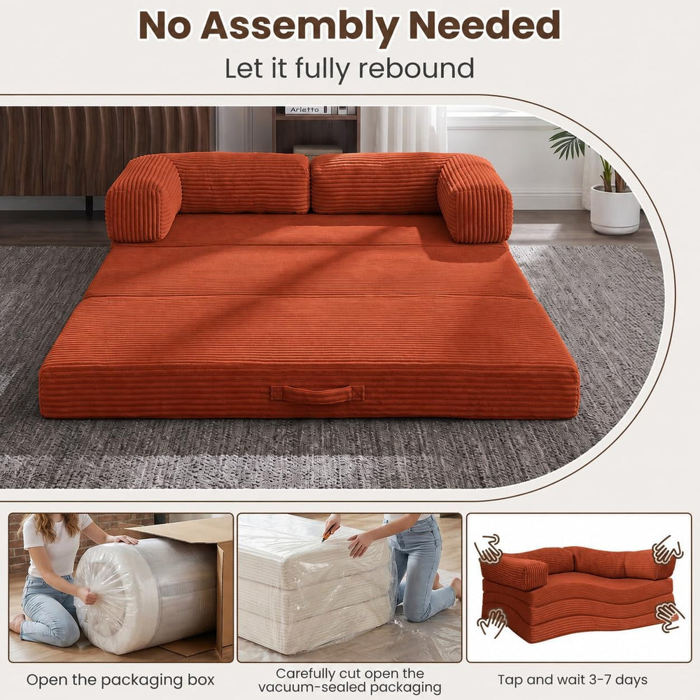 5-in-1 Convertible Sofa Bed,60" Boneless Couch with Pull Out Bed,Tri-Fol...