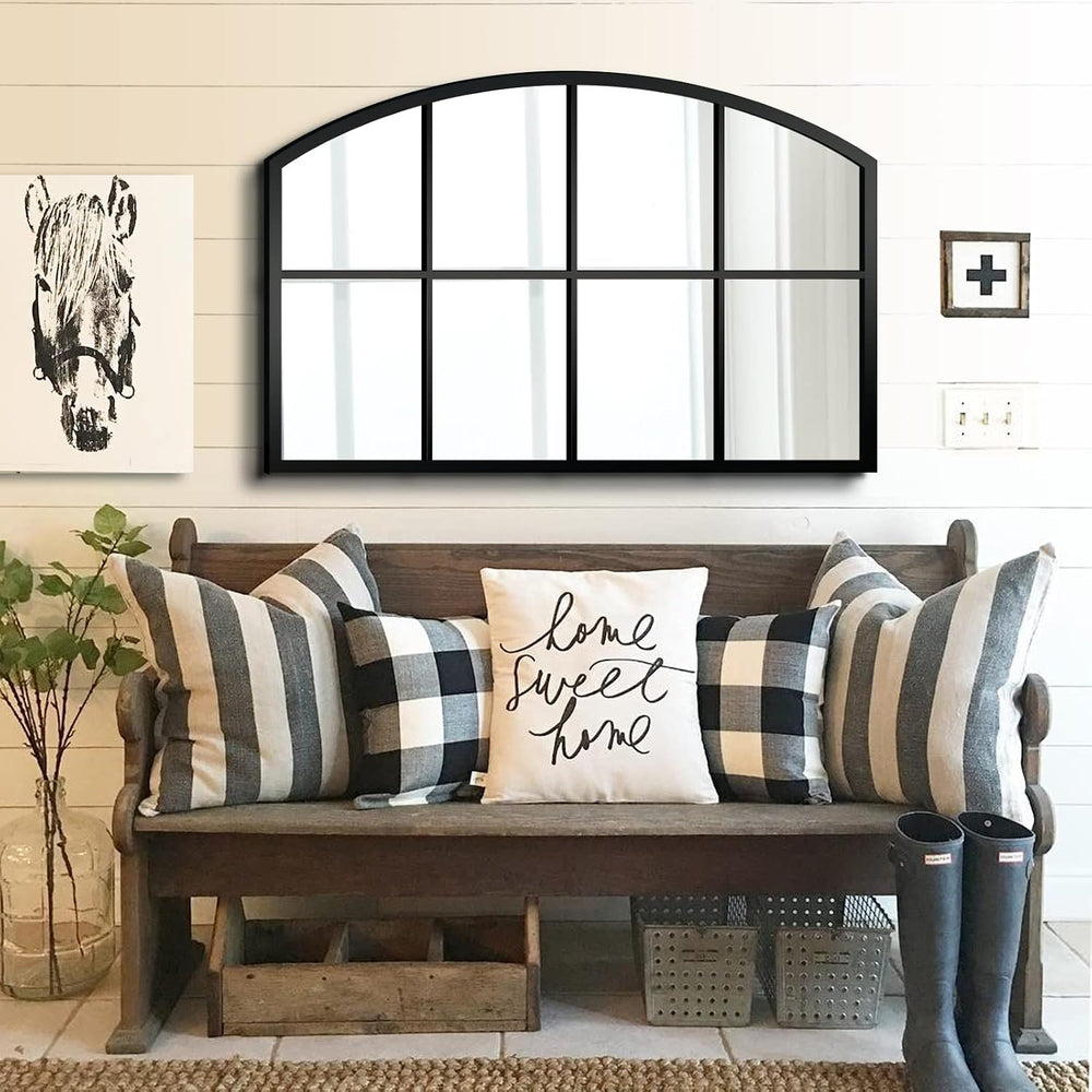 WAMIRRO 42x28 Large Black Arched Window Pane Wall Mirrors, Farmhouse Decor