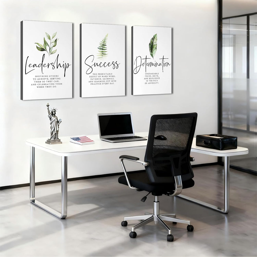 Set of 3 Framed Canvas Art - Modern Motivational Office Wall Decor, Leadershi...