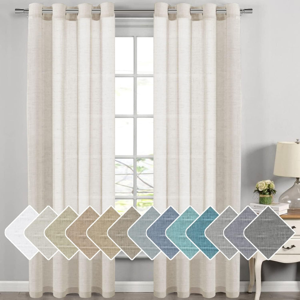 H.VERSAILTEX Natural Linen Sheer Curtains 108" 2 Panels Grommet