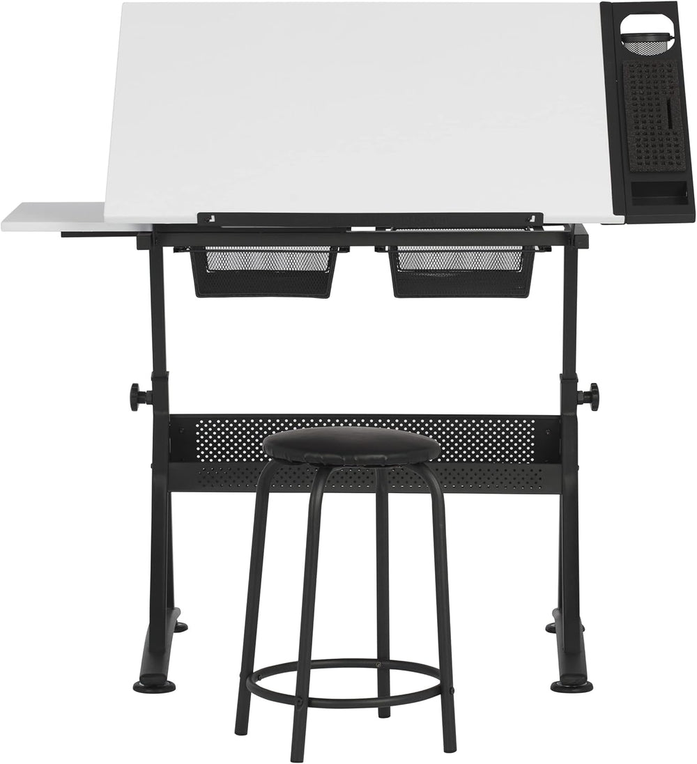 Fusion Drafting Table with Stool, Height Adjustable Desk with Tilt Top, Charc...