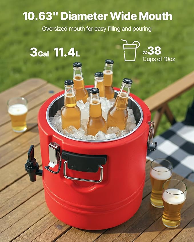 VEVOR Insulated Beverage Dispenser, 3 Gal/11.4L Thermal Hot and Cold Drink