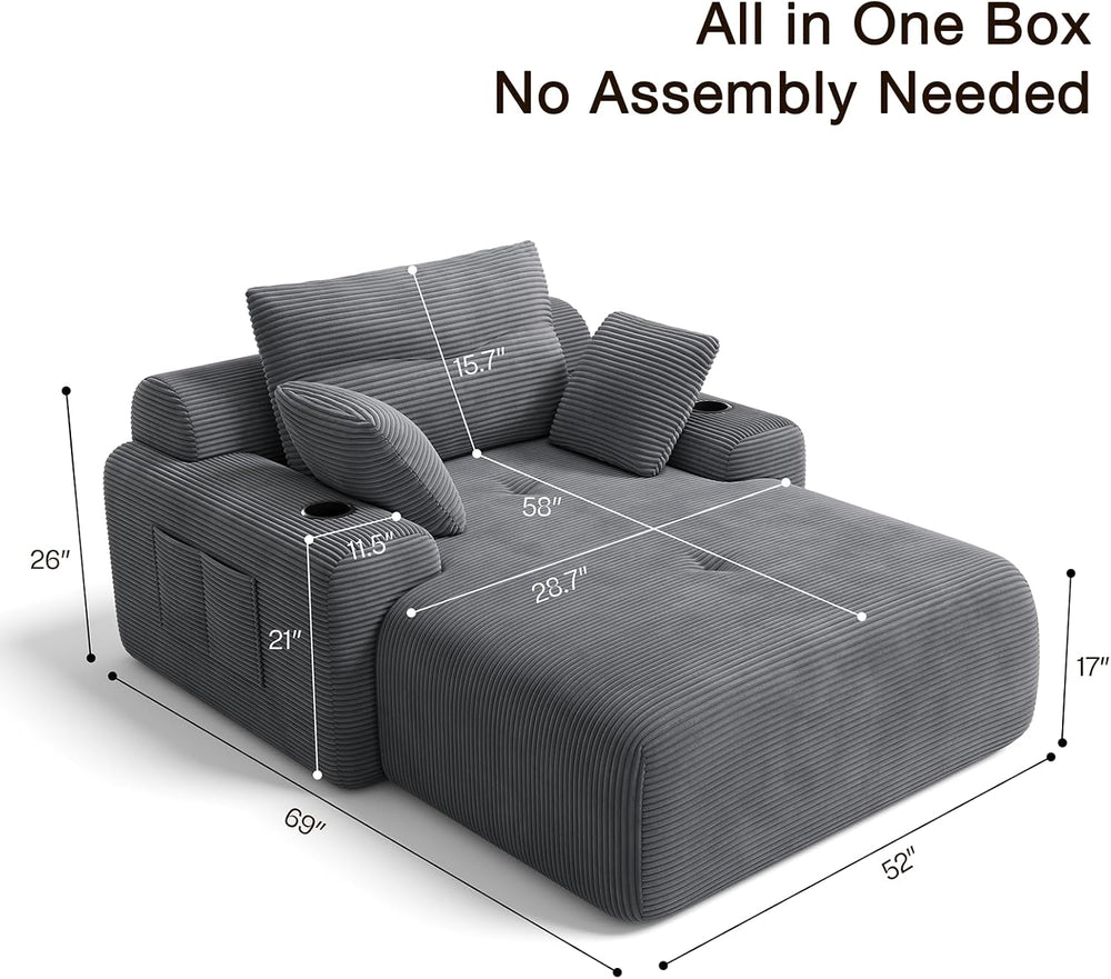 69” Boneless Chaise Lounge Chair Indoor, Oversized Chaise Lounge Reading Chai...