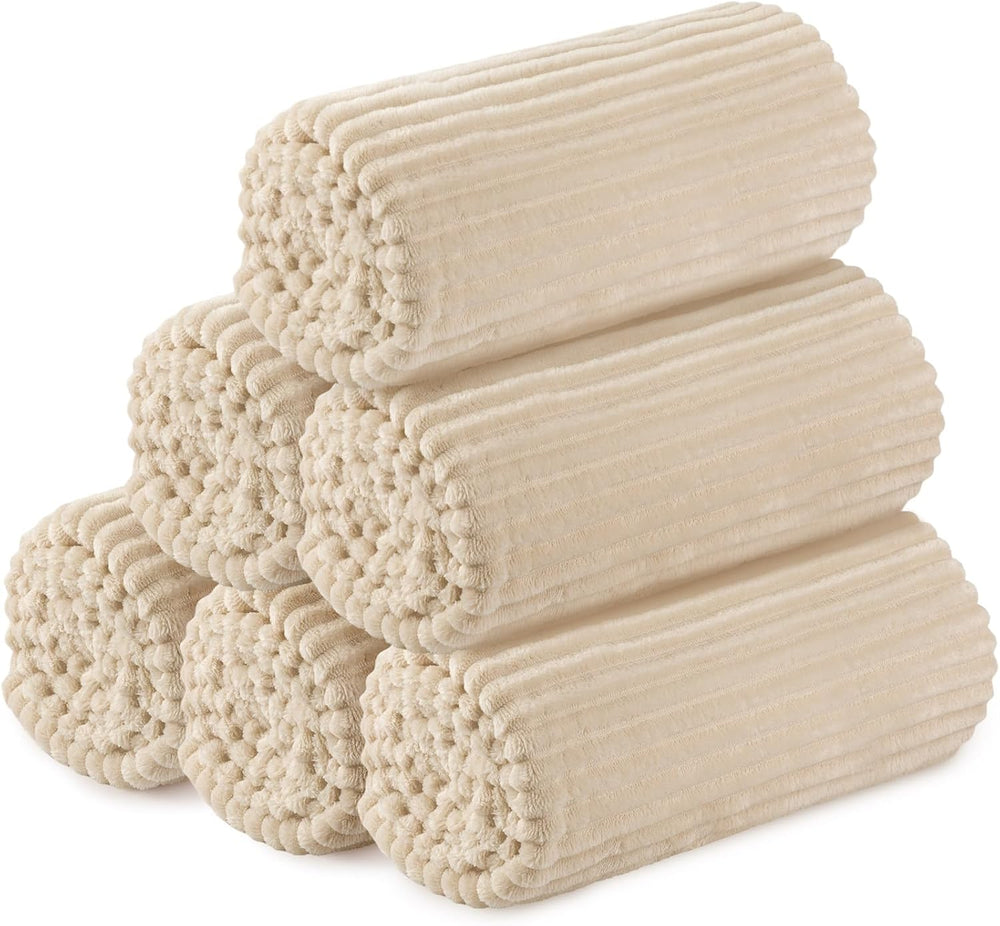 Buryeah 6 Pcs Flannel Throw Blankets Bulk Outdoor Wedding, Khaki