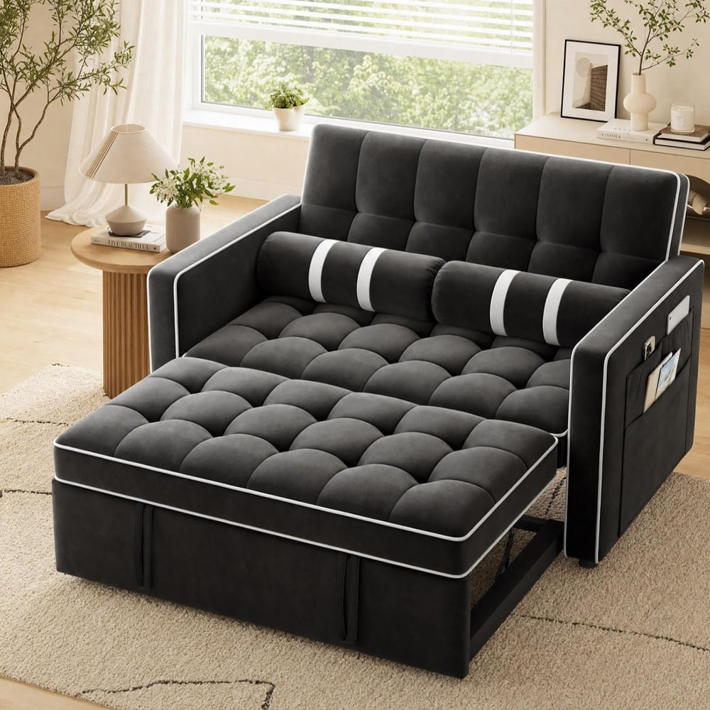 Marsail Convertible Futon Sleeper Sofa Bed, Pull Out Couch Loveseat, Black