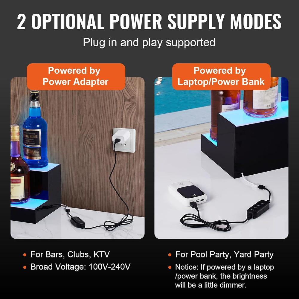 VEVOR LED Lighted Liquor Bottle Display, 2 Tiers 16 Inch Commercial Illuminat...