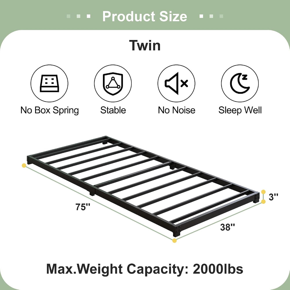 3 Inch Low Profile Twin Bed Frame Heavy Duty Floor Platform