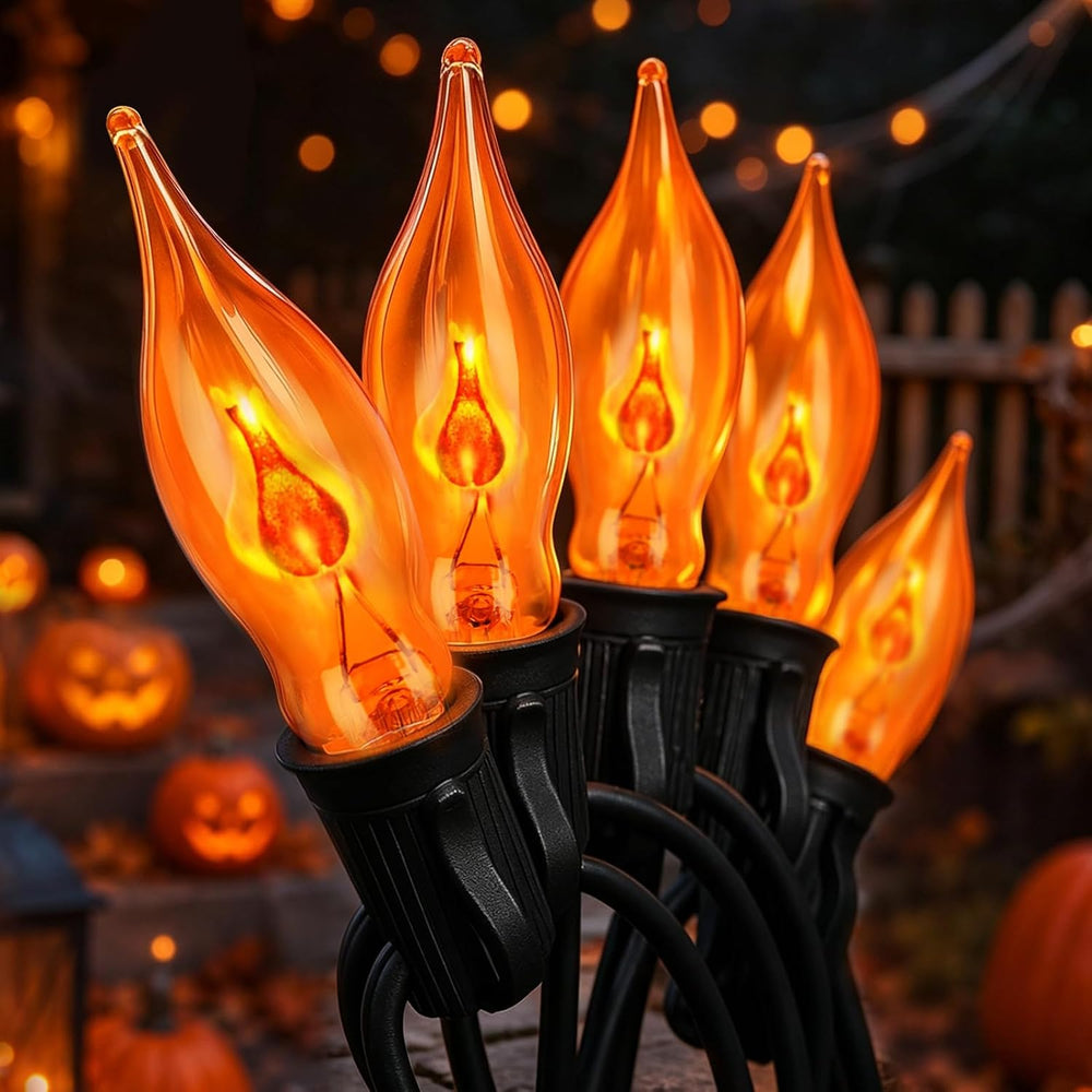 Halloween Lights 27.8 FT Flickering Flame String Lights with 25 Orange C18 Li...
