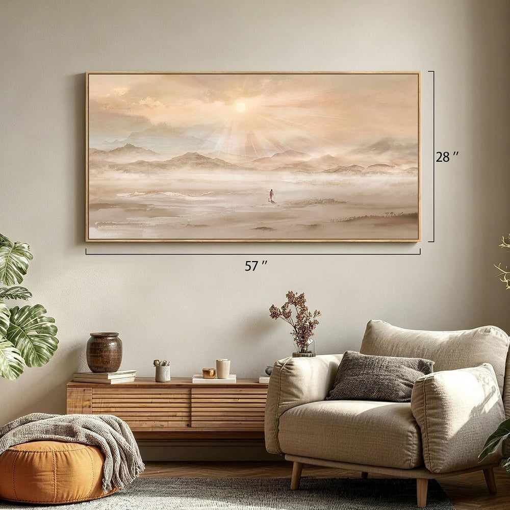Extra Large Framed Christian Wall Art, Jesus Leaves the 99 Sheep, 28x57 In