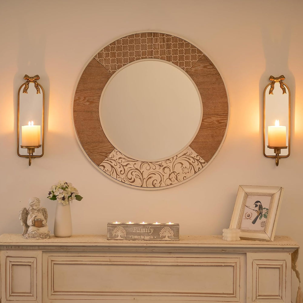 Gold Mirrored Candle Sconces Set of 2 with Arch Metal Frame