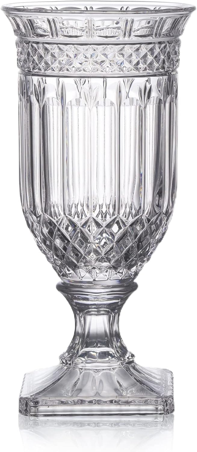 Joeyan 13" Glass Urn Vase,Tall Centerpiece with Ripple Diamond Pattern,T...