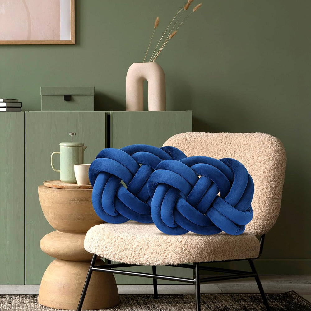 Sintuff 2 Pcs Velvet Knot Pillow Ball Soft Throw Pillow, Navy Blue