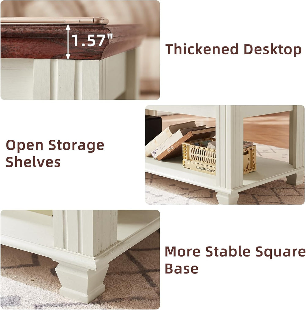 SAVOR LIFE Farmhouse TV Stand and Coffee Table Set 4 Piece, White | Living Ro...