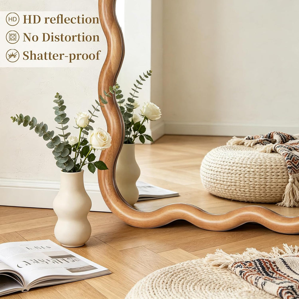 HOMECOOKIN 24"x36" Wavy Wood Mirror, Rectangular Wall Mirror with N...