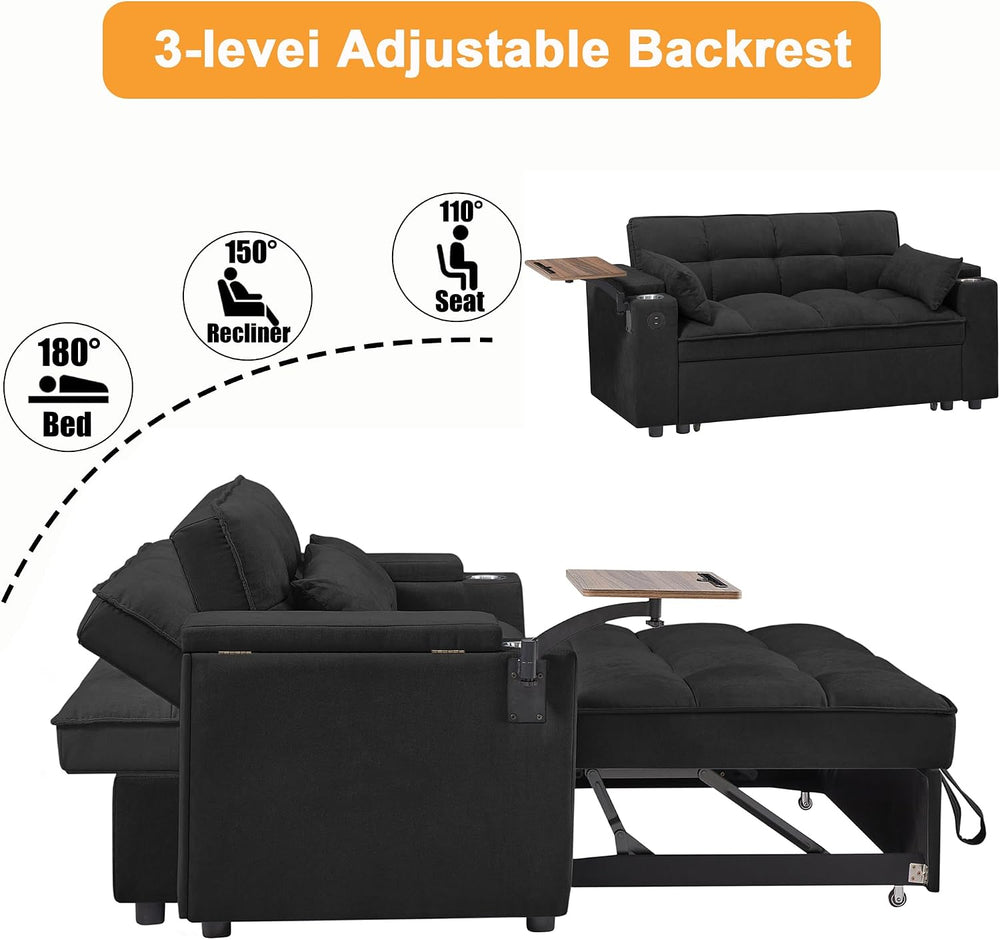 hansones 66" Multi-Functional Pull-Out Sofa Bed with Hidden Side Table, ...