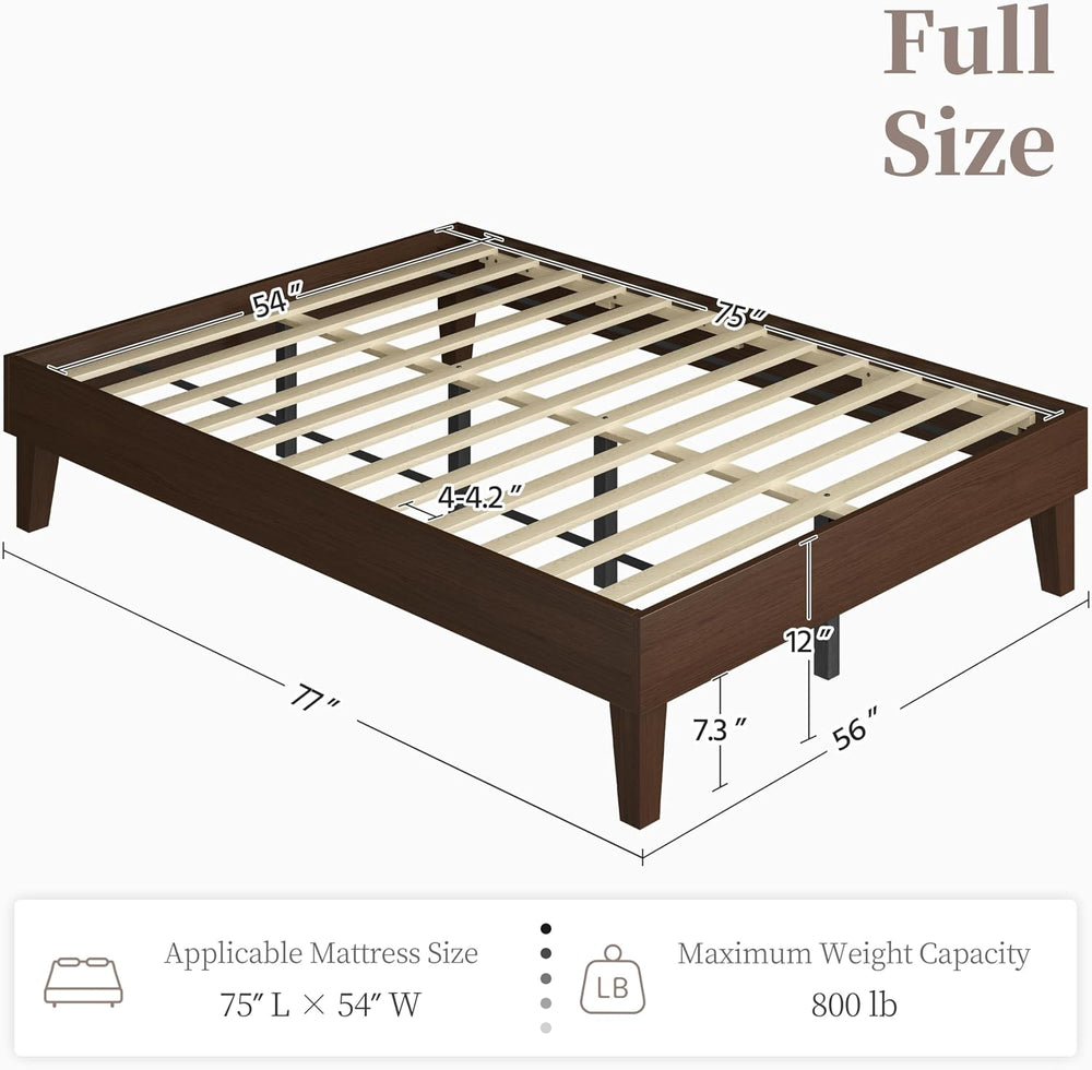 Yaheetech Full Size Solid Wood Platform Bed Frame Low-Profile Dark Walnut