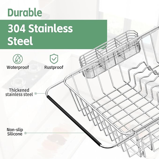 Fanbsy Dish Drying Rack in Sink, Extendable Stainless Steel Dish Drainers