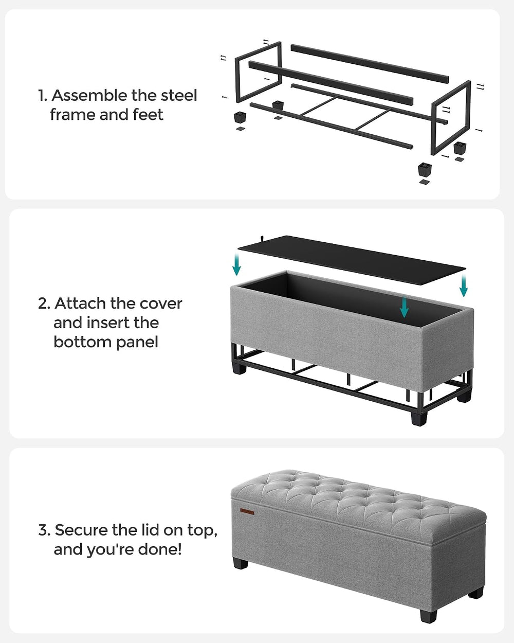 SONGMICS Storage Ottoman Bench, Foot Rest with Legs, Load up to 661.4 lb | En...