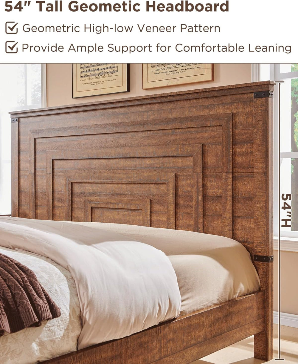 T4TREAM 54" Tall Farmhouse Queen Size Bed Frame, Reclaimed Barnwood