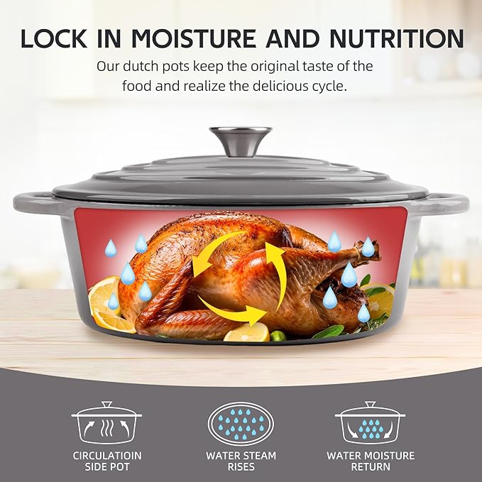 5.5 Quart Oval Enameled Cast Iron Dutch Oven Pot