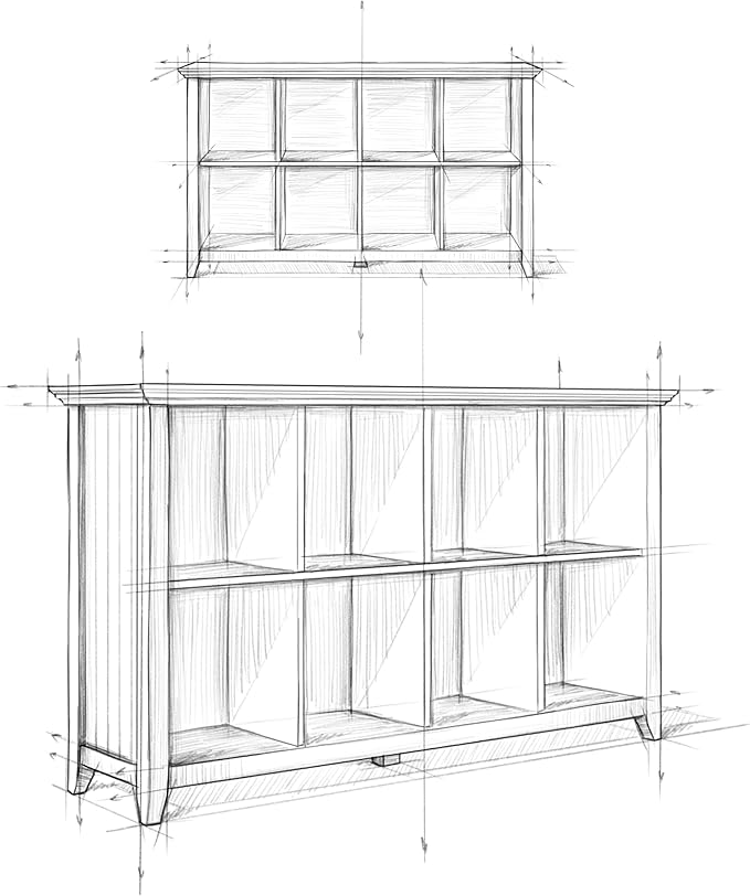 SIMPLIHOME Acadian Console Table - 57 Inch Wide Solid Wood 8-Cube Storage Sof...