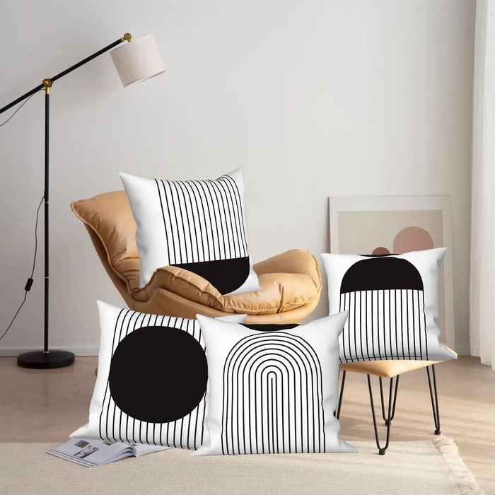 Black White Throw Pillow Cases 22x22 Set of 4 Geometric Abstract Striped Pillow Covers Morden Simple Style Square Cushion Case for Chair Sofa Couch Bedroom Home Garden Outdoor