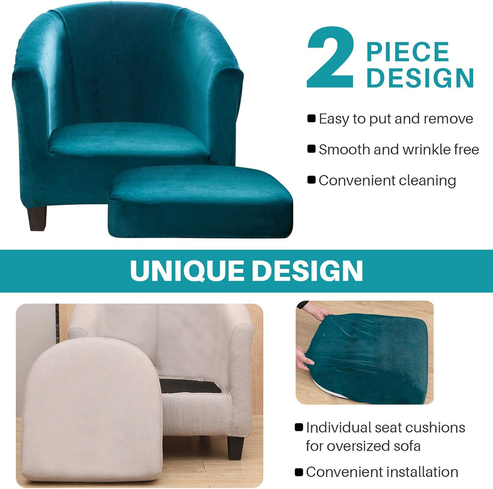 MIFXIN Tub Chair Slipcover 2-Piece Velvet Barrel Club Chair Covers with Cushi...