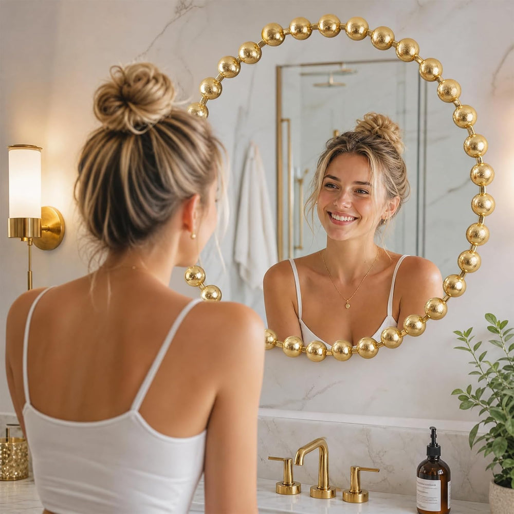 Madison Park 27 inch Gold Round Mirror, Round Mirrors for Wall Decor, Metal F...