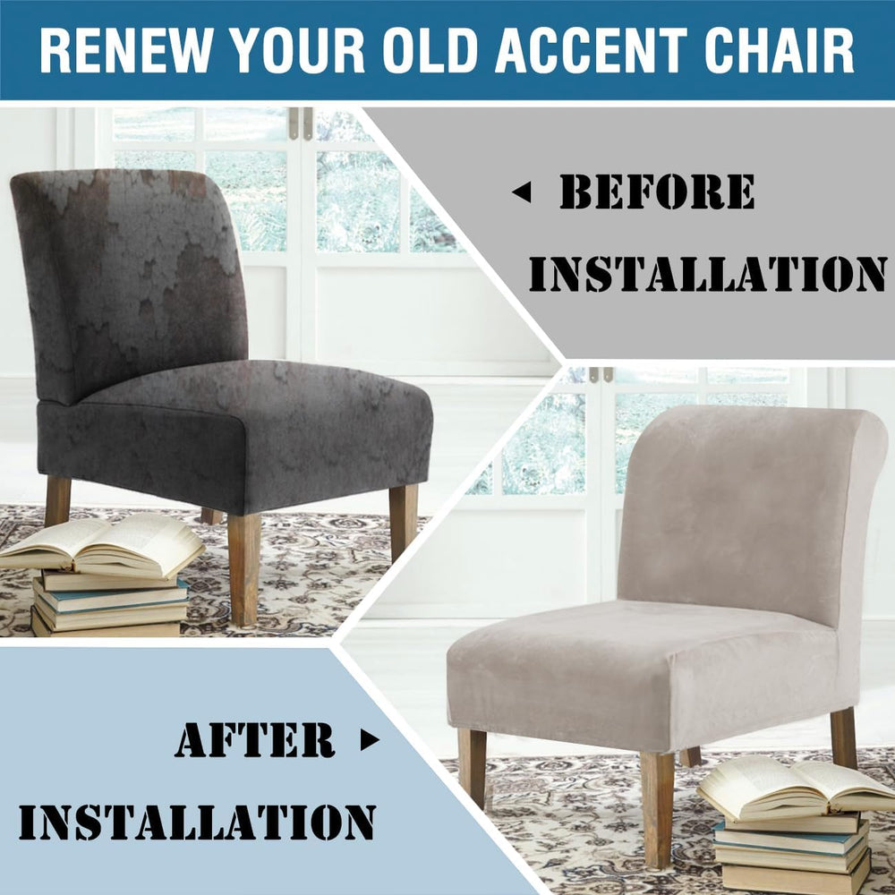 H.VERSAILTEX Armless Accent Chair Covers Thick Velvet Armless Chair Slipcover...