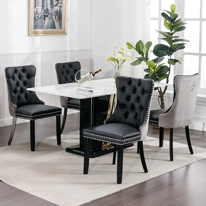 Modern Dining Chairs Set of 6, Tufted Upholstered Dining Chair with Solid Woo...