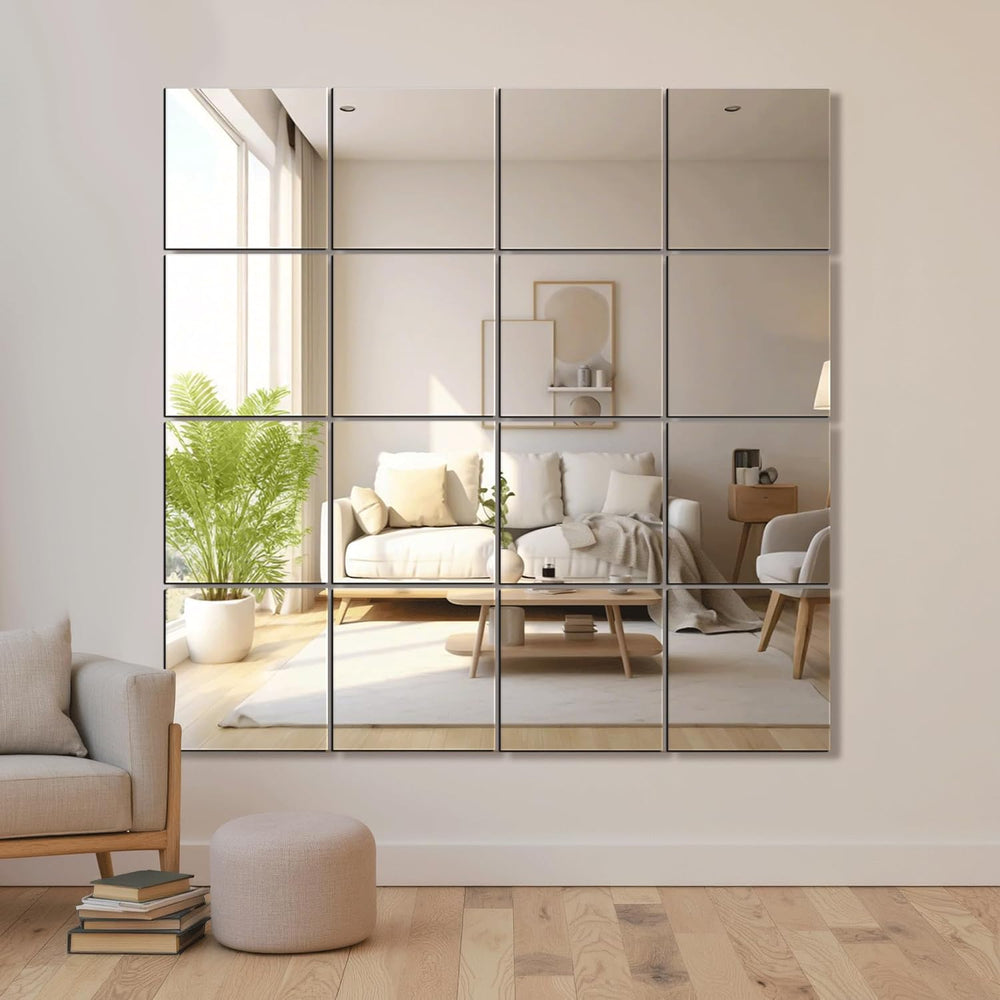 Delma Home Gym Mirrors, 12'' x 12'' Glass Mirror Tiles, 16 PCS