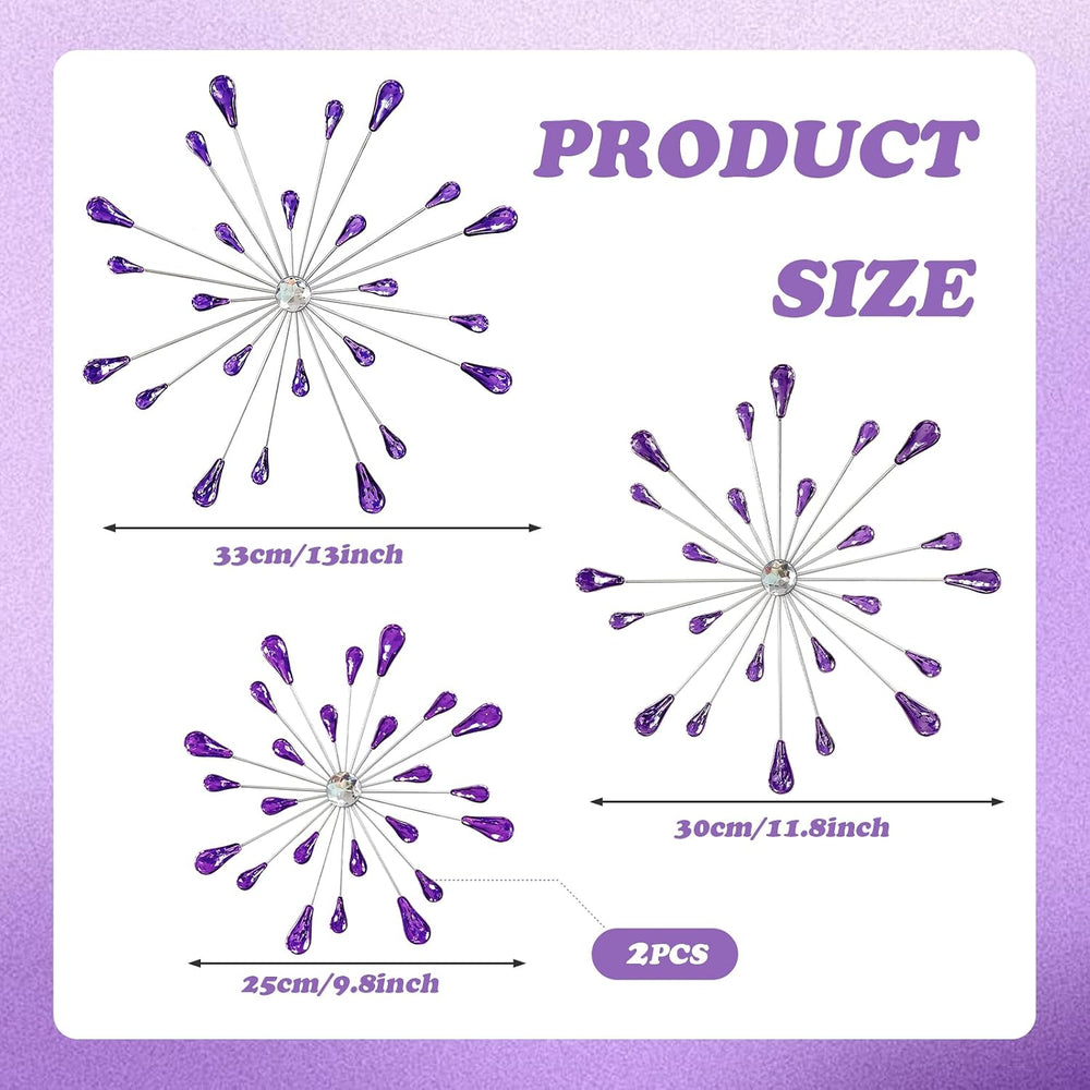 ZEXUIRU 4 Set Silver Starburst Wall Art for Home Decor Metal Bling Crystal Rh...