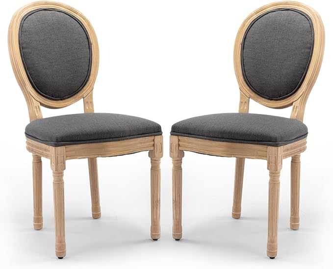 Upholstered Dining Chairs Set of 2 French Country Oval Fabric Back Kitchen Si...