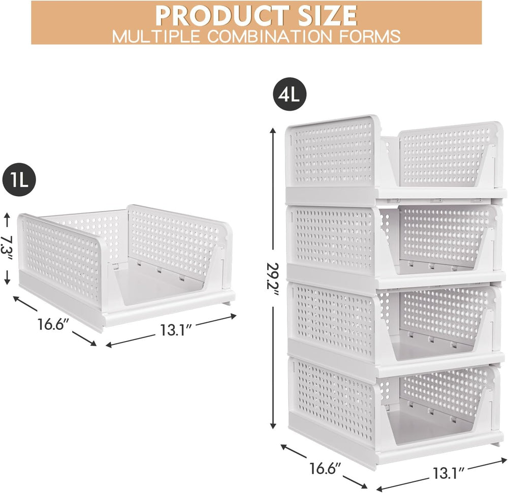 4 Pack Stackable Closet Storage Basket - Stackable Storage Bins