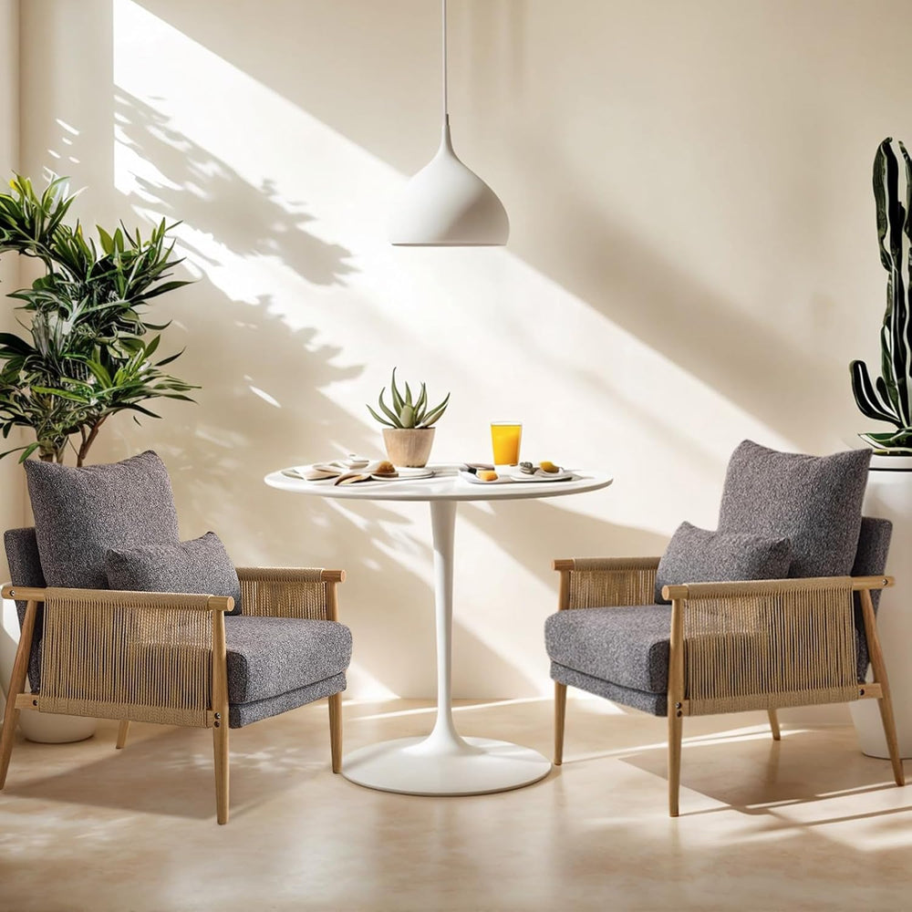 VINGLI Boho Braid Accent Armchairs Set of 2,Mid-Century Modern Chiars with So...