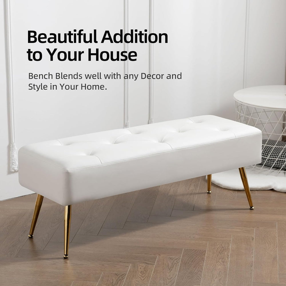 Furniliving Modern PU Leather Benches, Upholstered Tufted Leather Bedroom Ott...