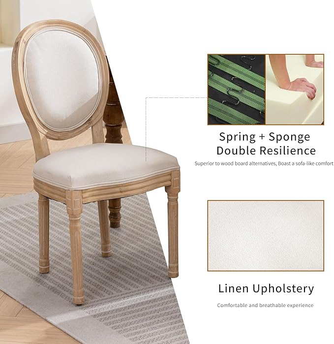 French Country Dining Chairs Set of 8, Cream Kitchen & Dining Room Chairs...