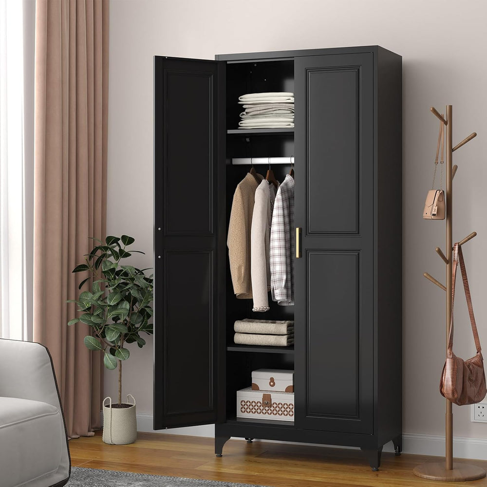 SteeLoong Metal Wardrobe Cabinet,Armoire Wardrobe Closet with Hanging Rod