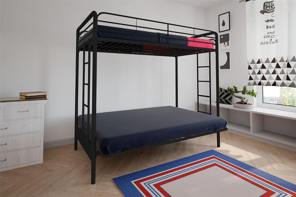 DHP Twin-Over-Futon Convertible Couch and Bed with Metal Frame, Ladder and Gu...