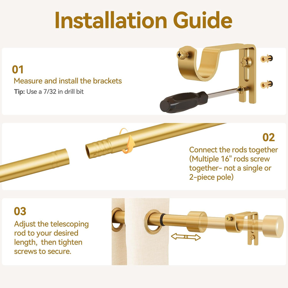 YaFex Gold Curtain Rod 32-144 Inch, Heavy Duty Adjustable 1 Inch Diameter