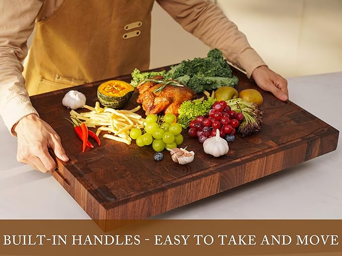 AZRHOM Extra Large Thick Walnut Wood End Grain Cutting Board 24x18x2 In