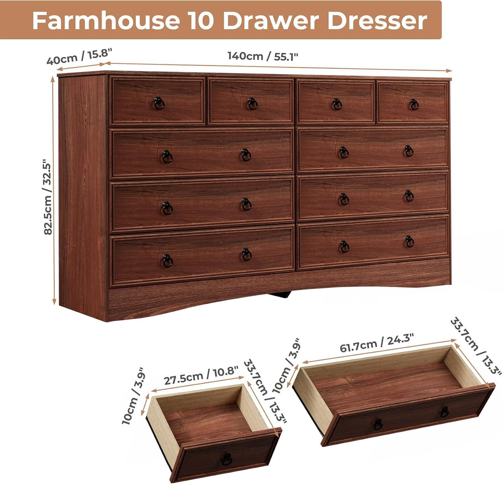 10 Drawers Dresser for Bedroom, 55.2 Inches Large Dressers Mid Century Modern...